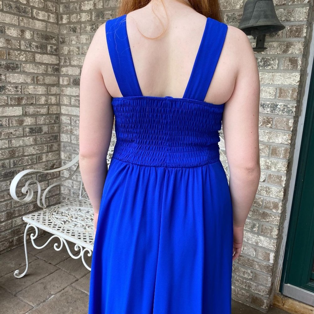 Formal Prom Long  Dress Blue Beaded Mesh 4 - Picture 9 of 12
